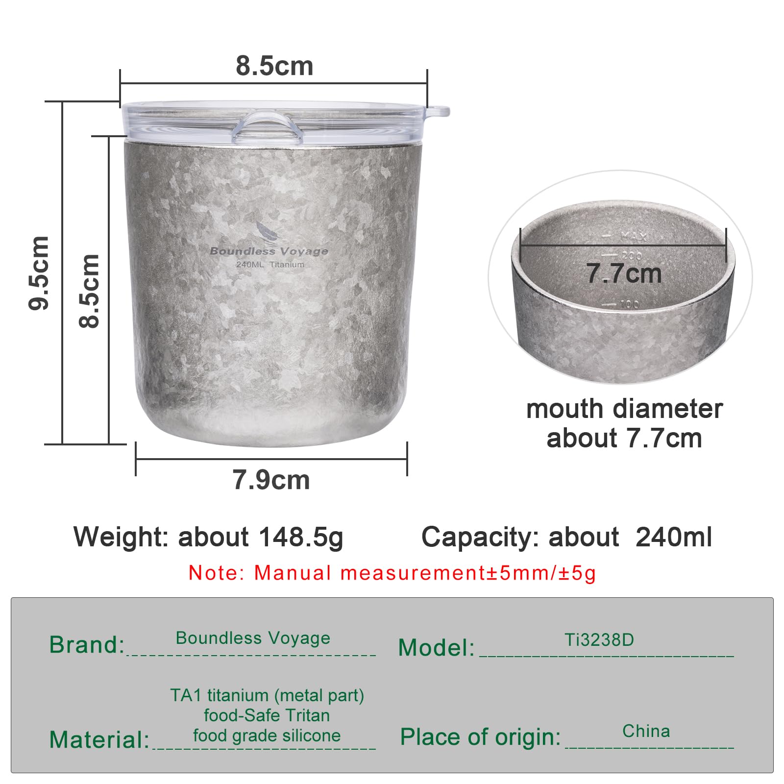 Boundless Voyage lid on titanium cup, BPA/BPS-free and travel-friendly.