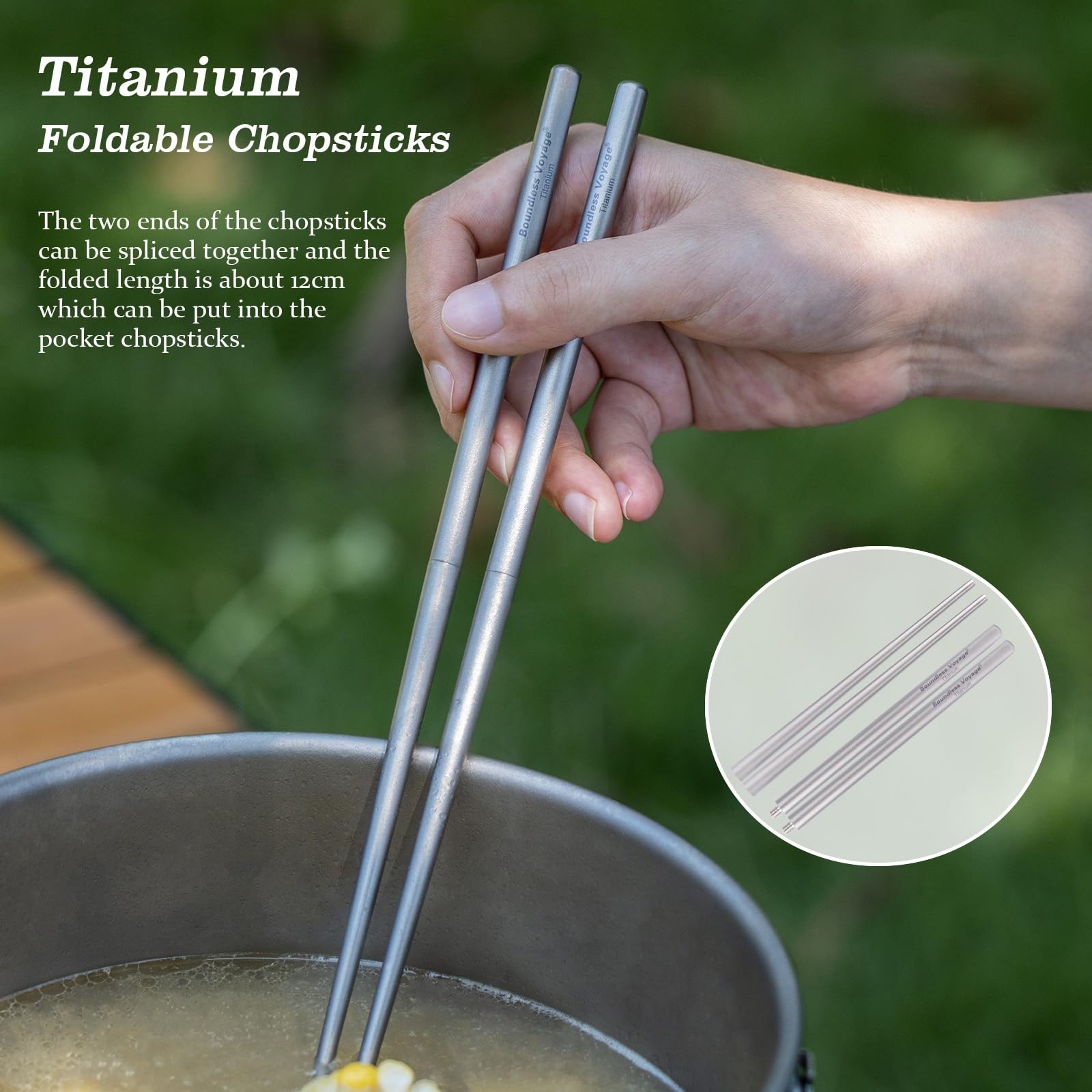 Boundless Voyage detachable chopsticks extend to 23 cm for flexible use