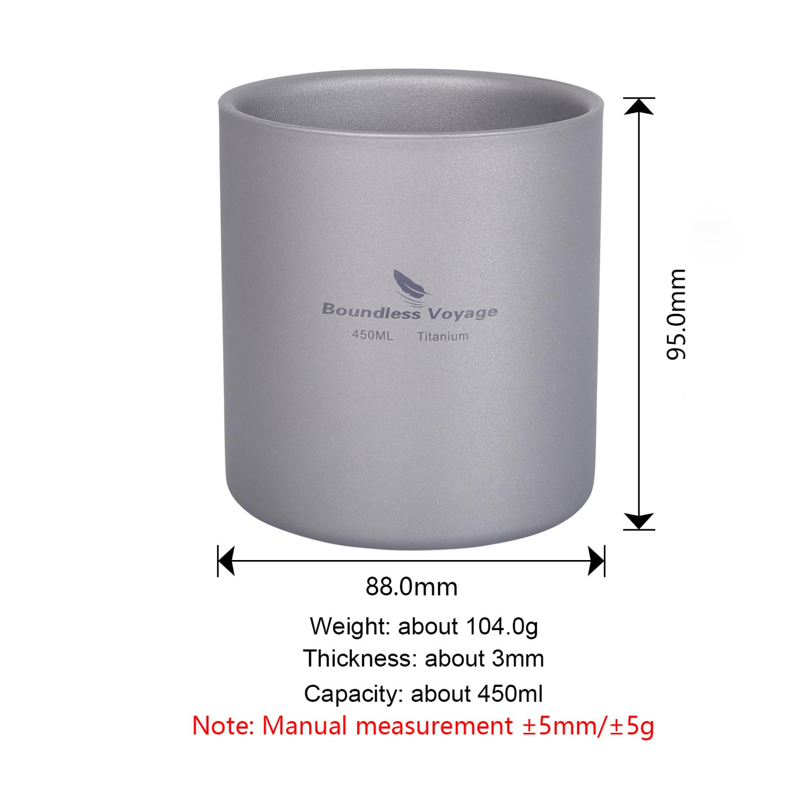 Boundless Voyage double-walled titanium cup—keeps beverages hot or cold.
