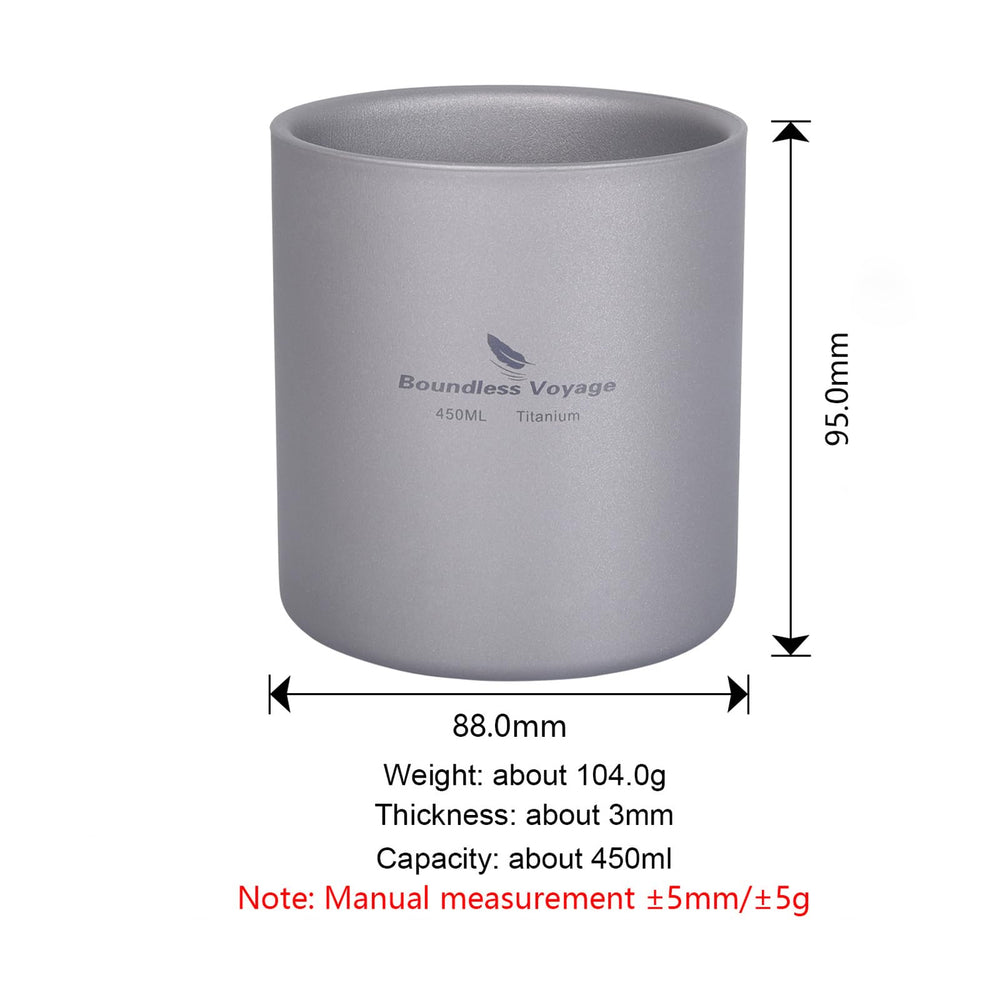 Boundless Voyage double-walled titanium cup—keeps beverages hot or cold.