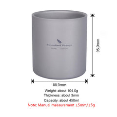 Boundless Voyage double-walled titanium cup—keeps beverages hot or cold.