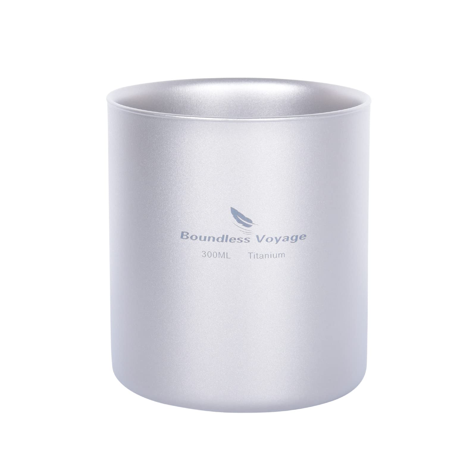 Boundless Voyage double-walled titanium cup shown with a pour, heat-protected grip on a campsite.