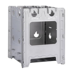Boundless Voyage folding wood stove folded flat for ultra-compact backpacking.