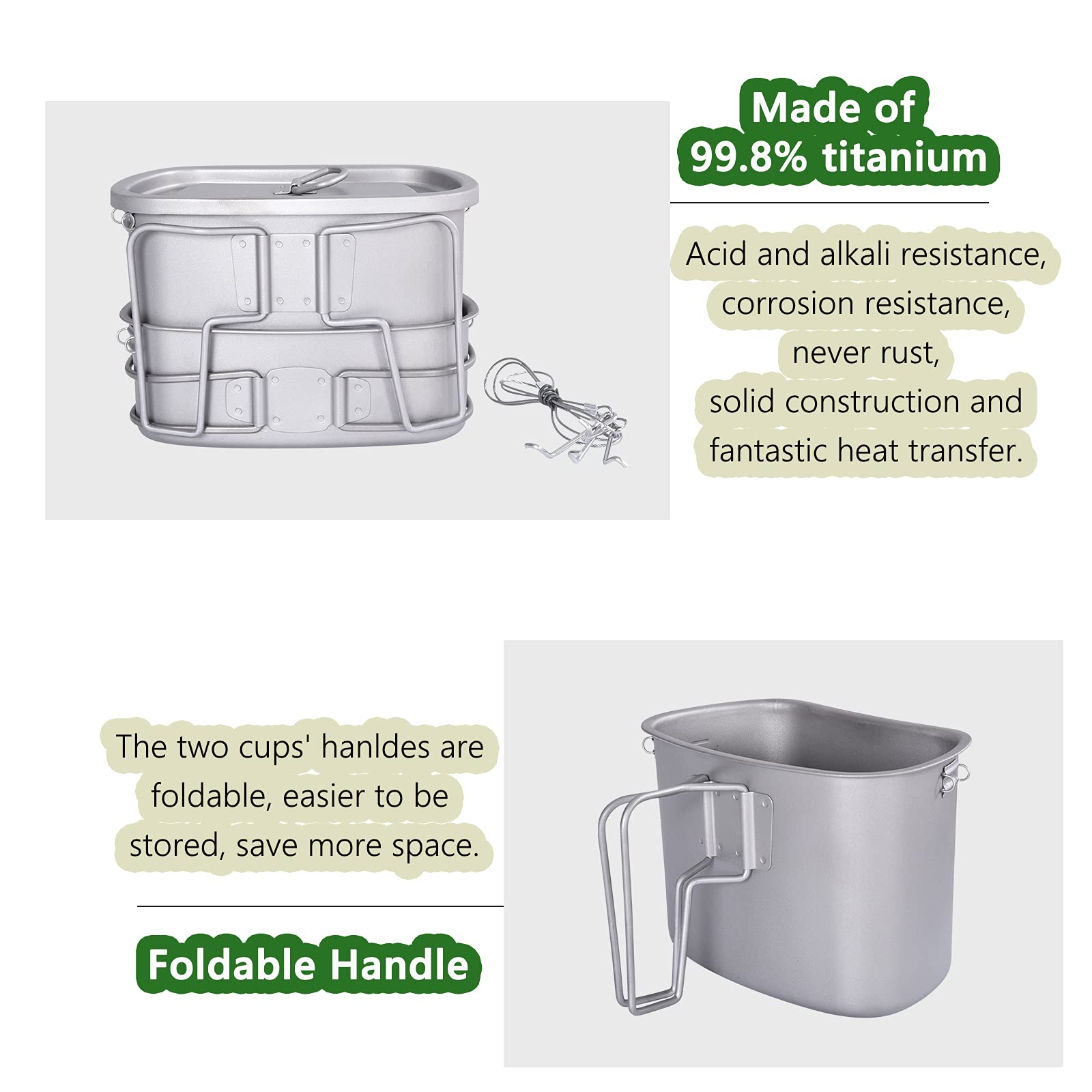 Folding handle design on Boundless Voyage mess kit for easy carrying.
