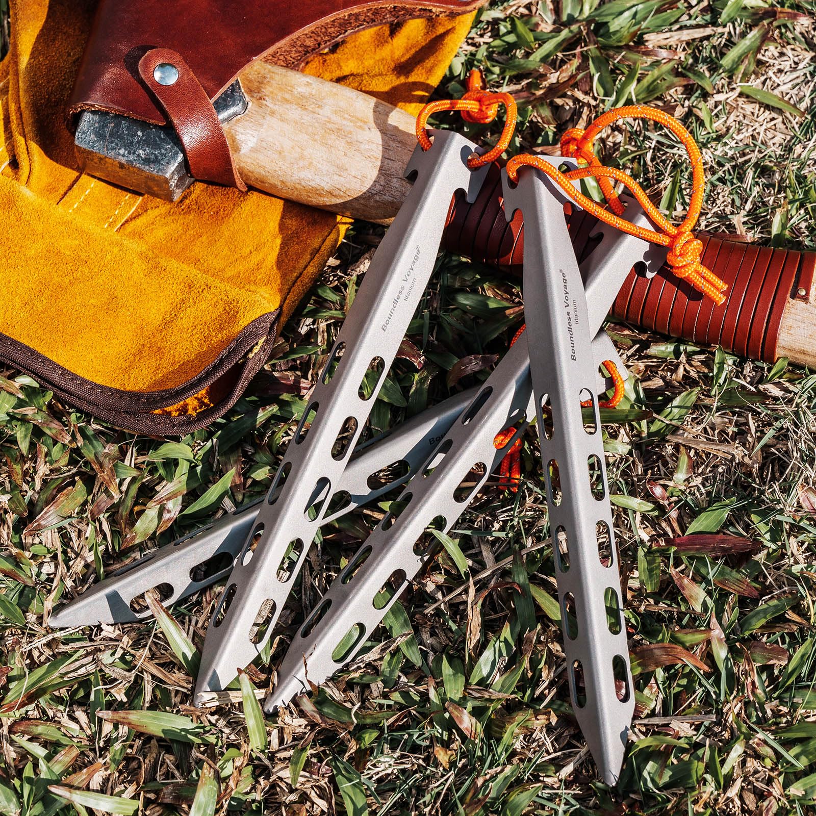 Boundless Voyage pegs feature a non-slip hook to secure wind ropes