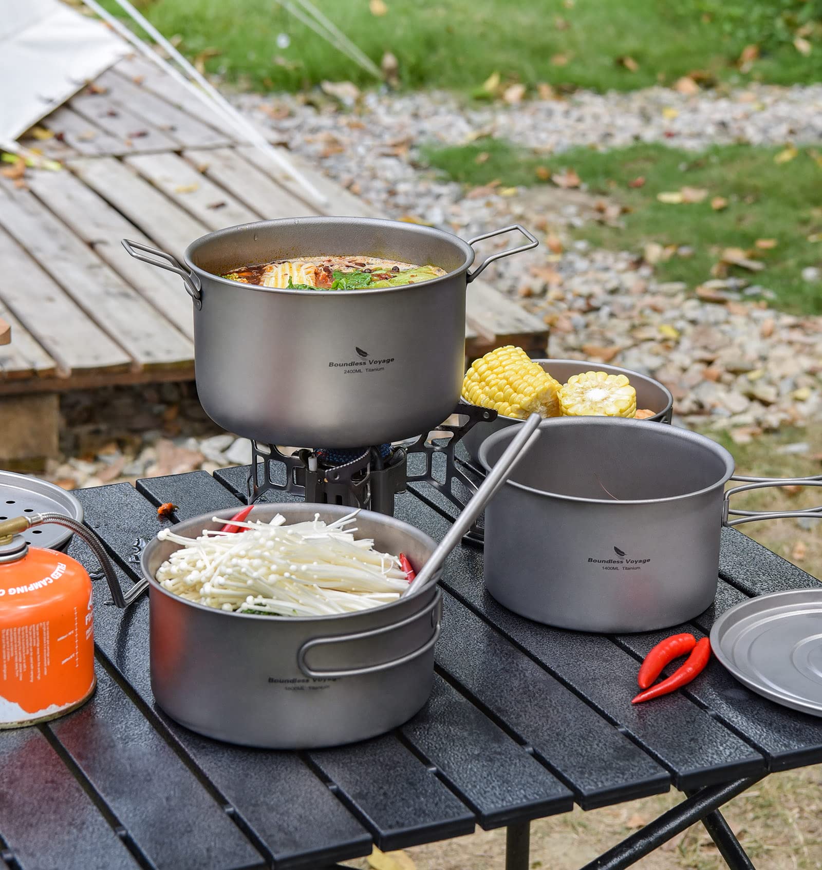 Boundless Voyage outdoor cooking on trail demonstrates versatility for pot, pan, and steam use.