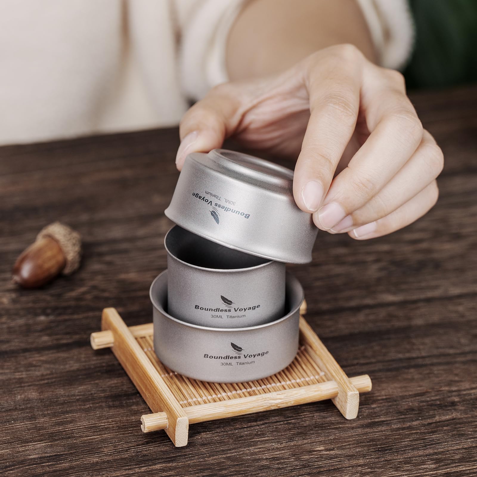 Boundless Voyage outdoor tea time scene with minimalist mug.