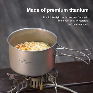 Boundless Voyage ultralight cookware shown in a backpack-ready setup for trekking and camping.