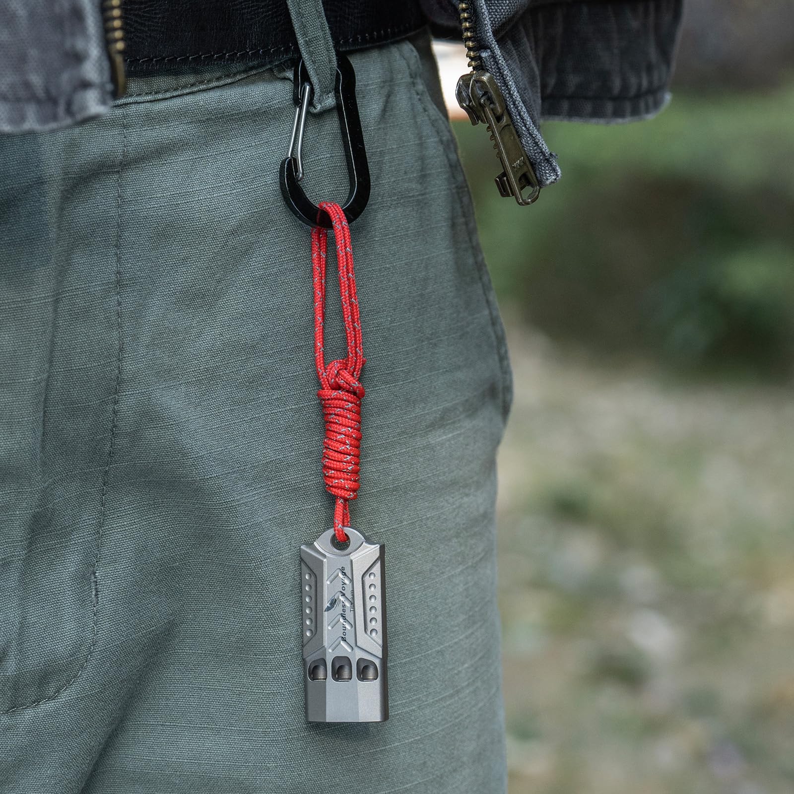 Boundless Voyage pet training whistle; recall and commands during outdoor work.