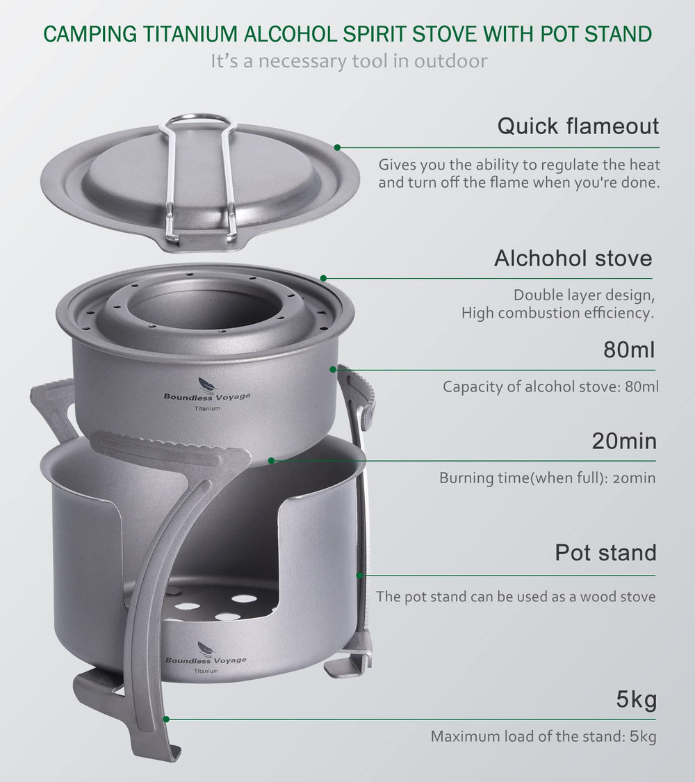 Boundless Voyage pot stand assembly demonstrates dual-use cooking and wood-burning capability.