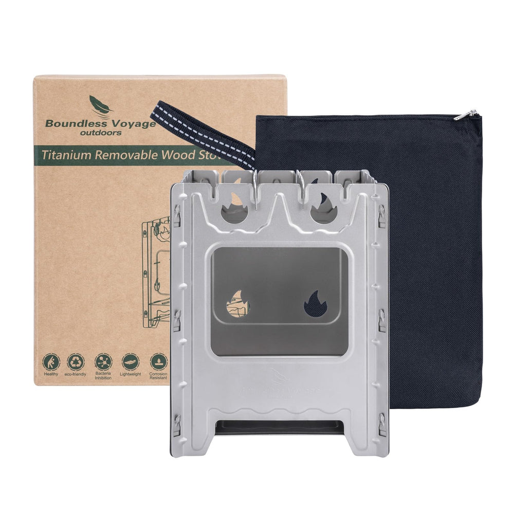 Boundless Voyage silver Ti2008C-YY61 stove stands sturdy on rugged terrain.