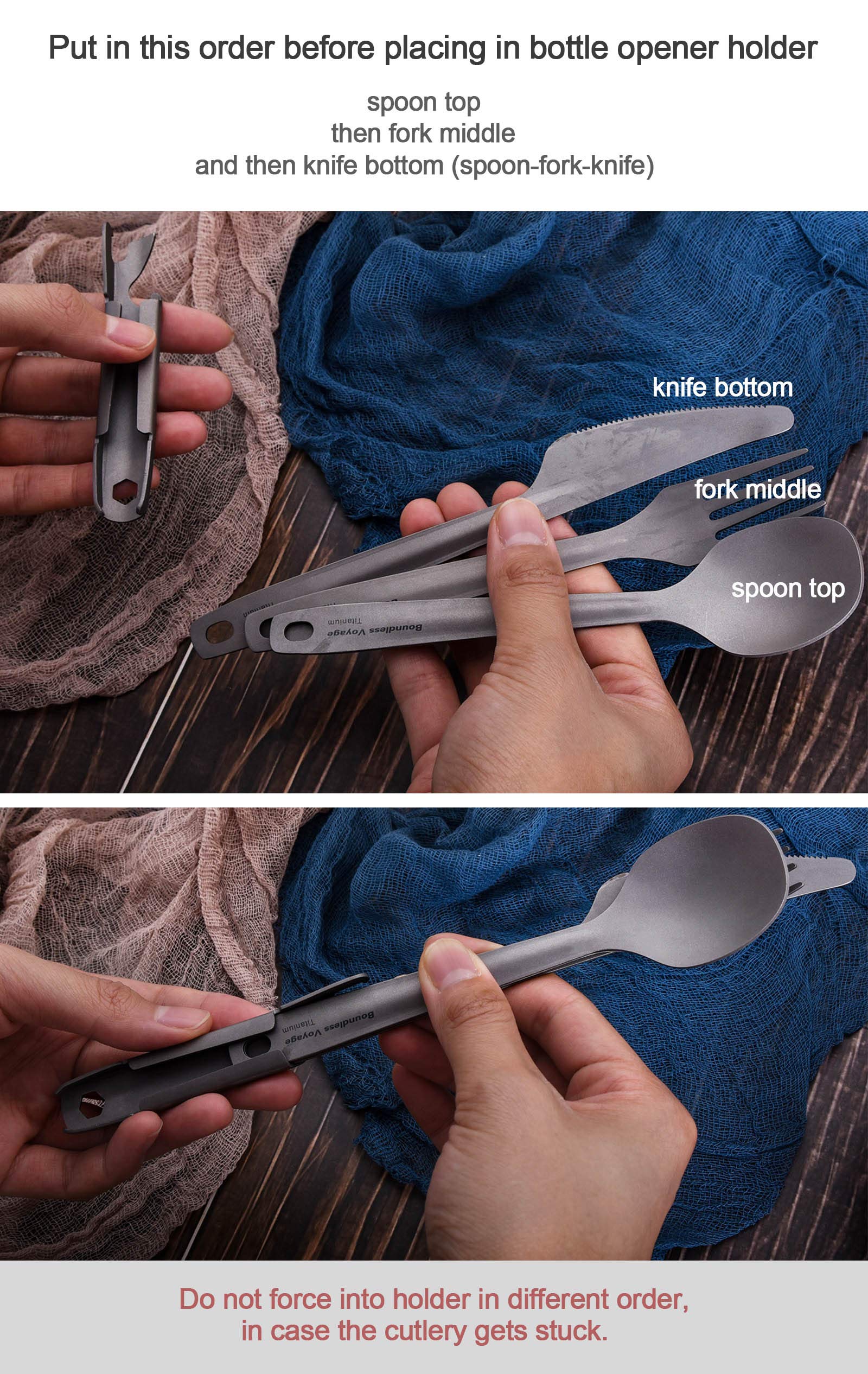 Boundless Voyage spoon-fork-knife assembly – simple stacking for packing.