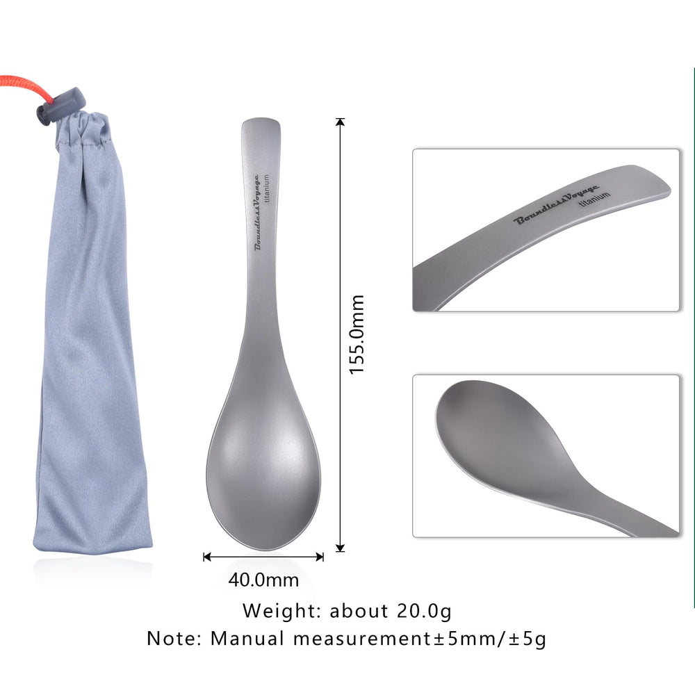 Boundless Voyage spoon with carry bag, easy to pack for travel.