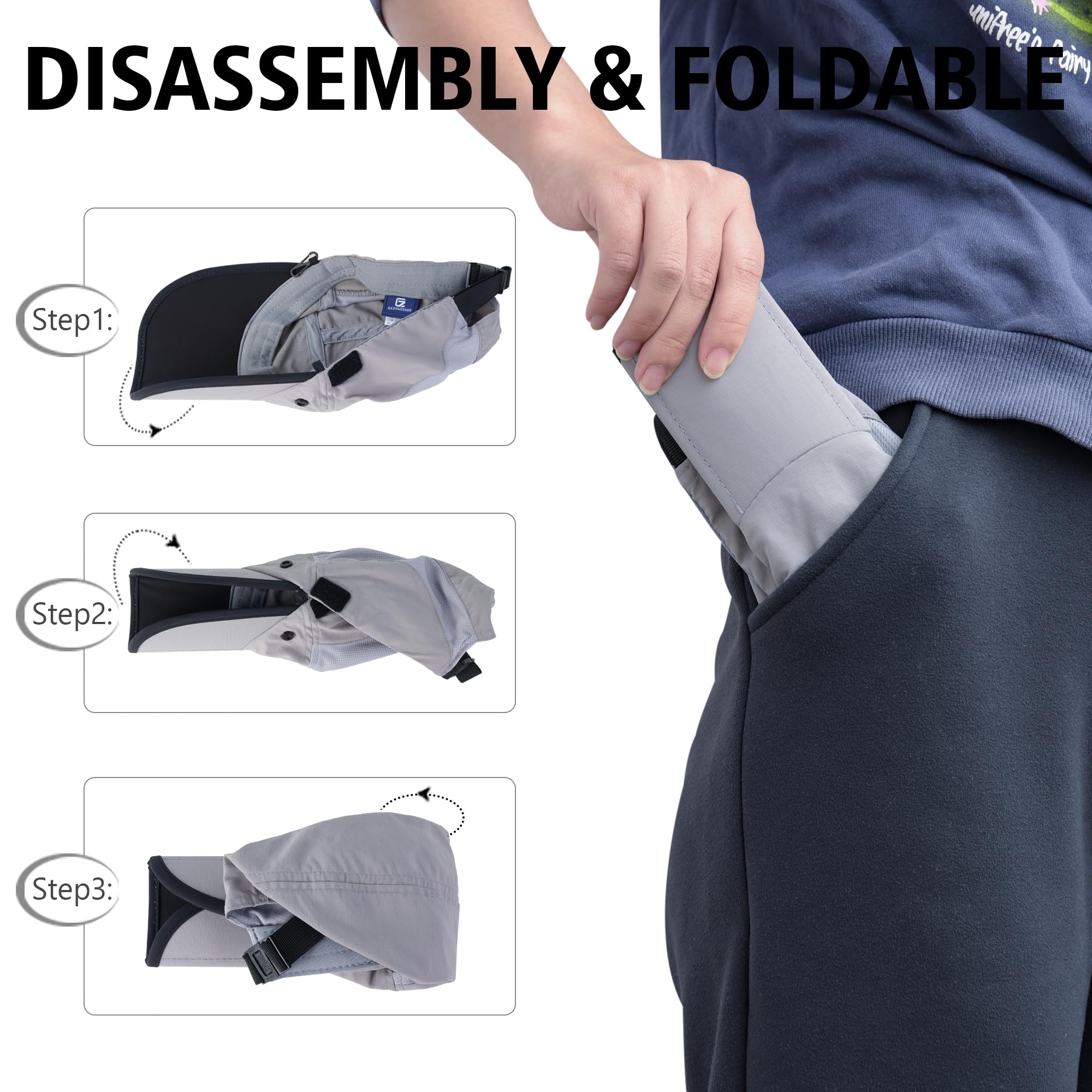Boundless Voyage neck coverage flap protects neck in windy hikes.