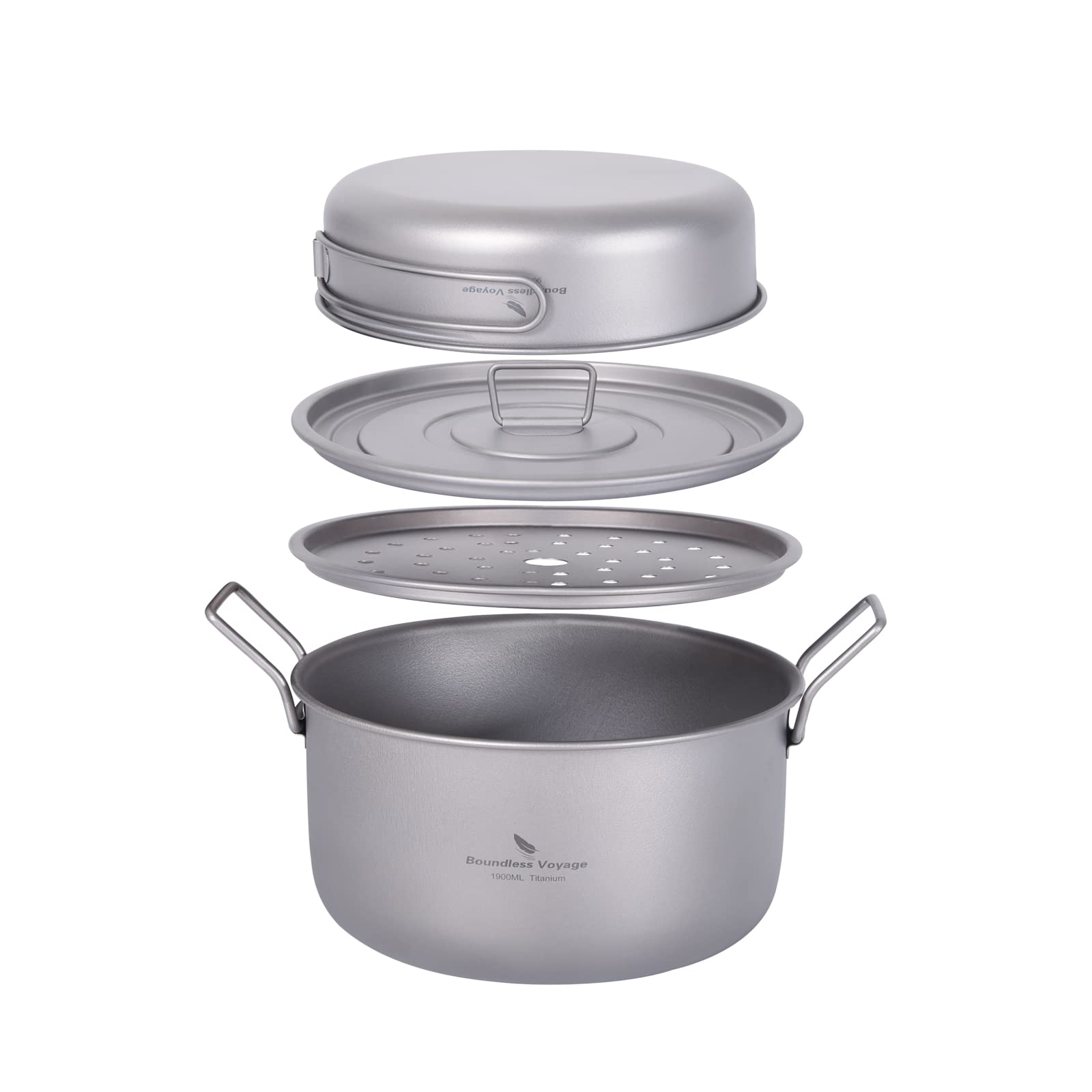 Boundless Voyage Ti2057C pot and pan set assembled for ultralight backpacking.