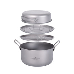 Boundless Voyage Ti2057C pot and pan set assembled for ultralight backpacking.