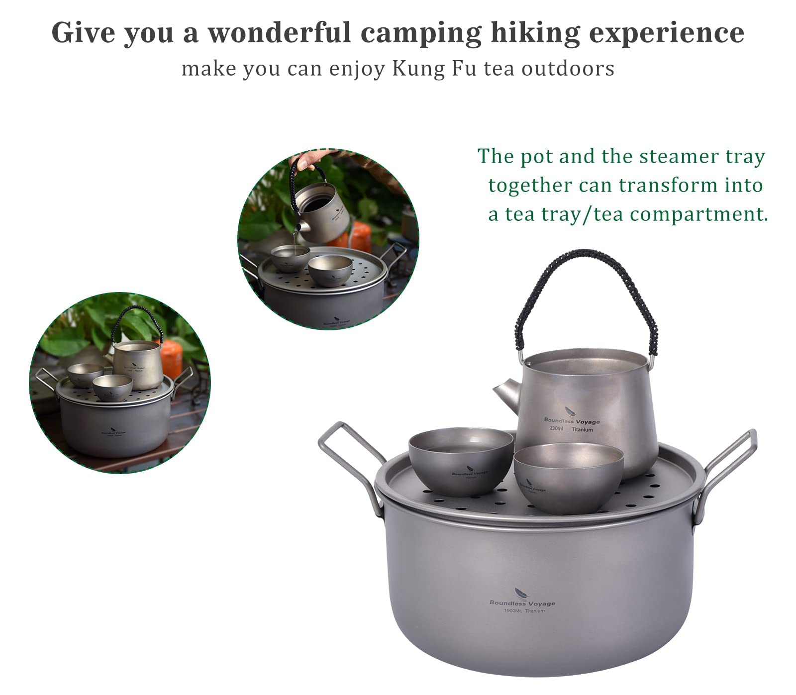 Boundless Voyage Ti2057C shows 1.9L pot and 0.9L pan capacities.
