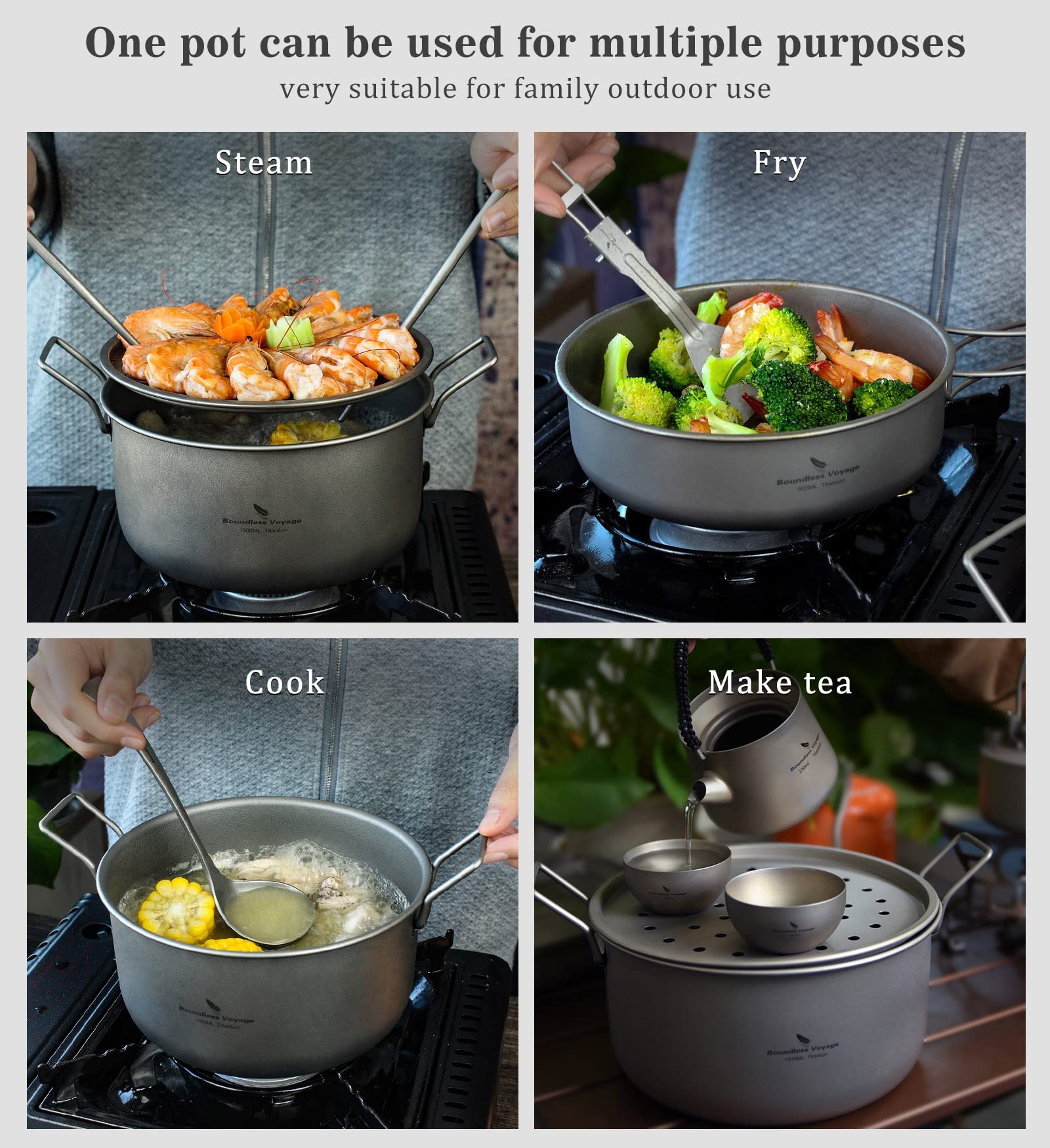 Boundless Voyage Ti2057C steamer tray fit for outdoor steaming.