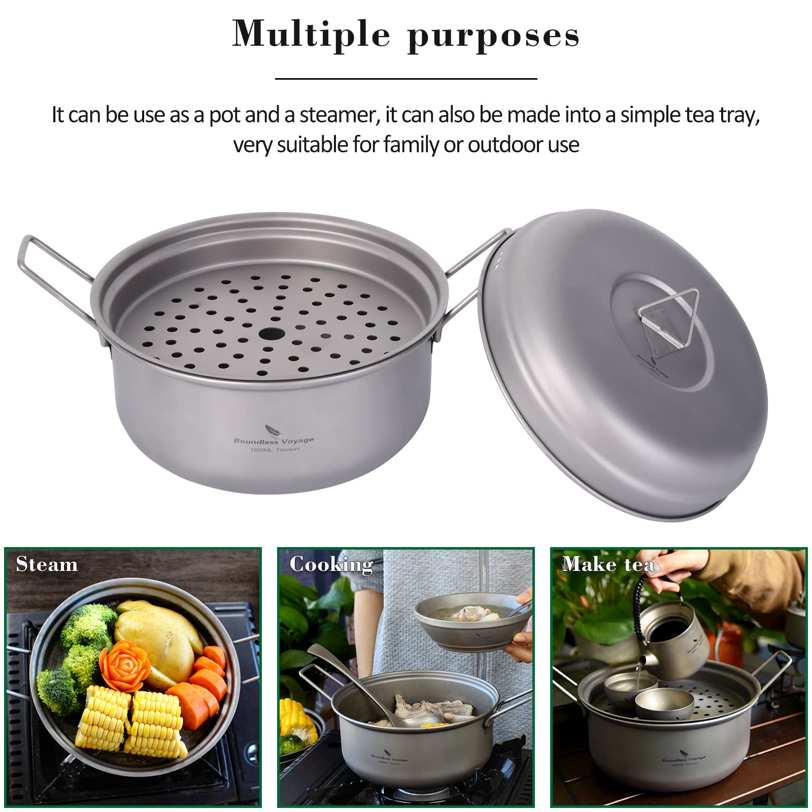 Boundless Voyage Ti2058C folding-handle emphasizes compact, portable design for backpacking.