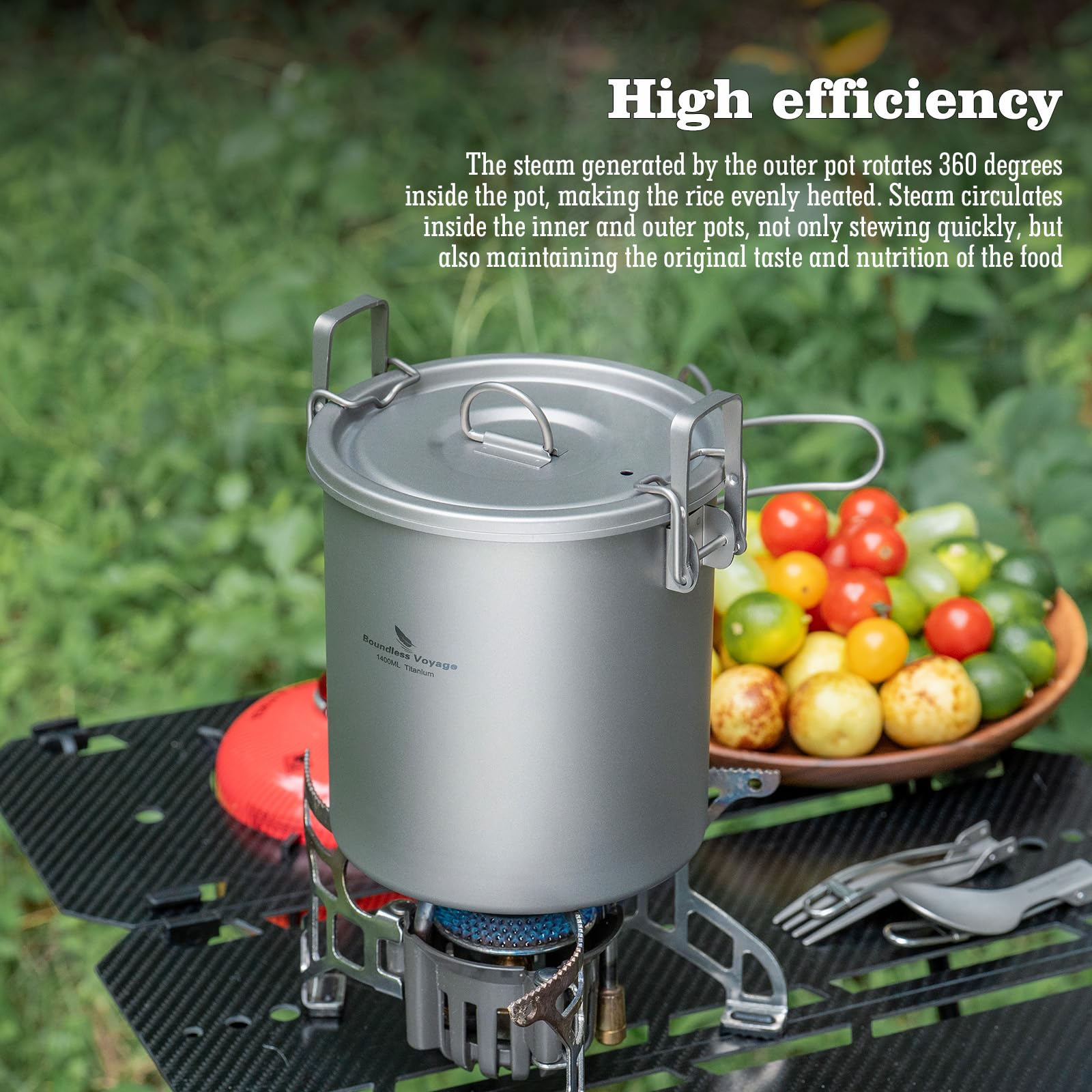 Boundless Voyage Ti2093 multi-functional camping cookware for rice, soup, and more