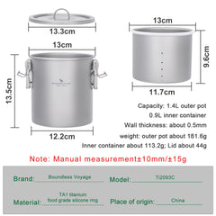 Boundless Voyage Ti2093 outer pot 1.4L, ideal for efficient outdoor boiling