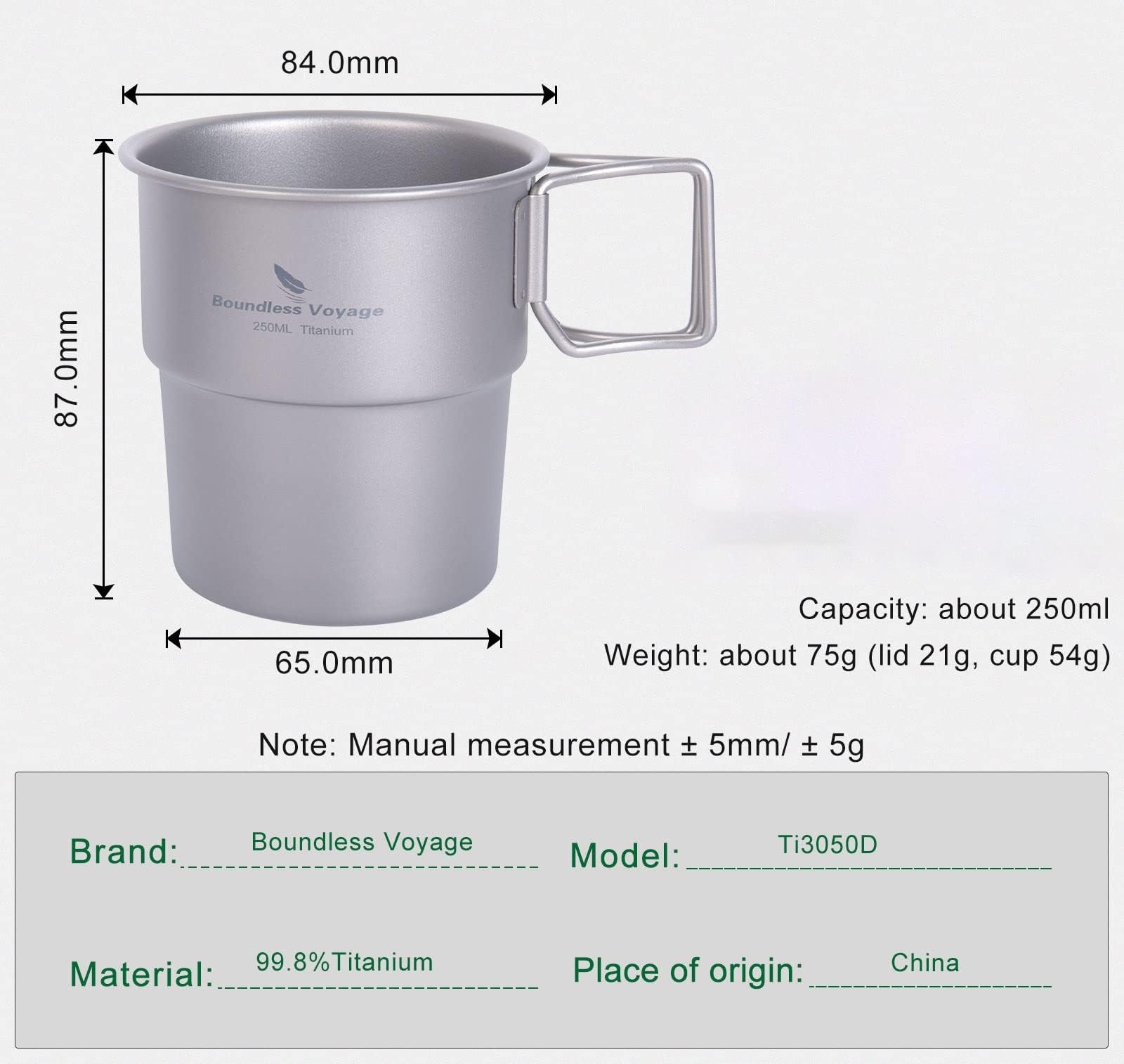 Boundless Voyage Ti3050D folding handle enables safe sipping during hikes.
