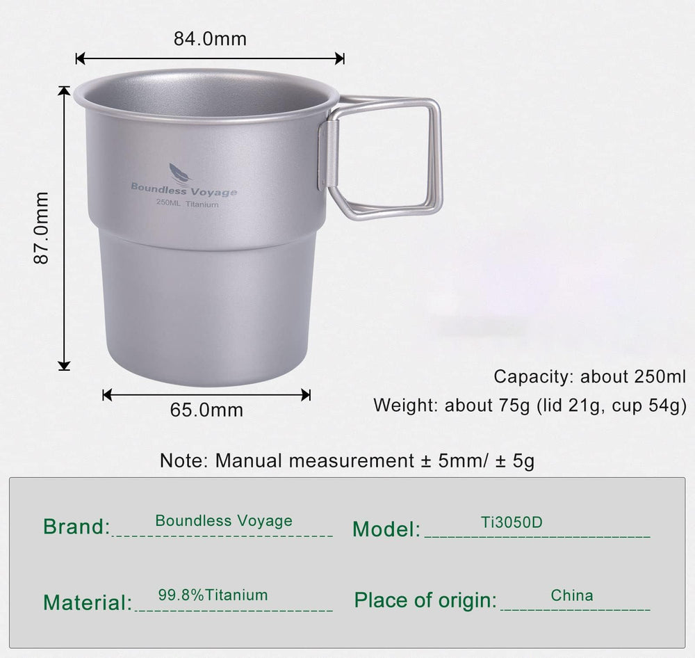 Boundless Voyage Ti3050D folding handle enables safe sipping during hikes.