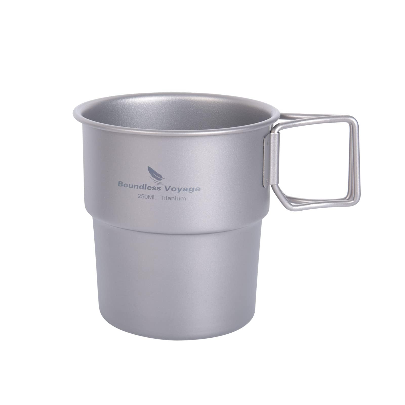 Boundless Voyage Ti3050D cup top view shows compact titanium build for outdoor use.