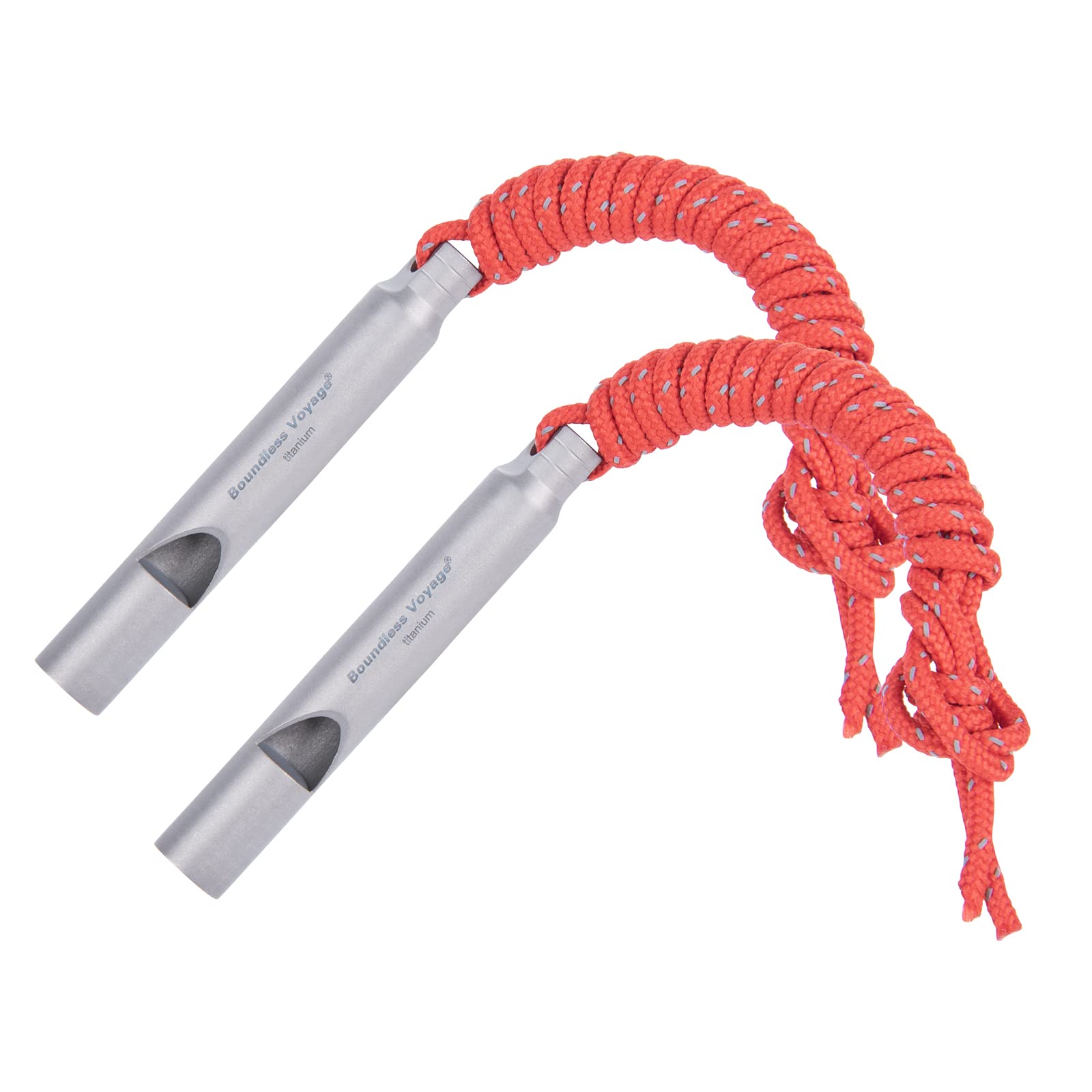 Boundless Voyage Ti9010O whistle close-up showing titanium body with a smooth edge for safe use.