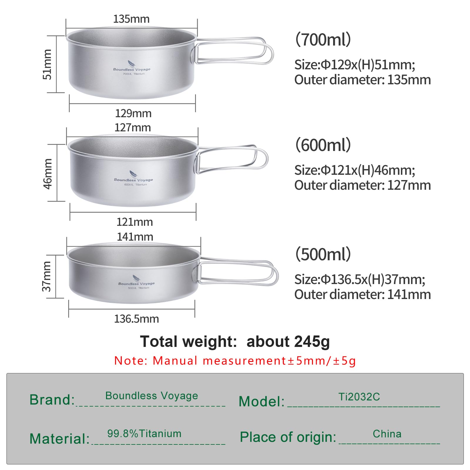 Boundless Voyage 600ml titanium pot ideal for compact backpacking meals.