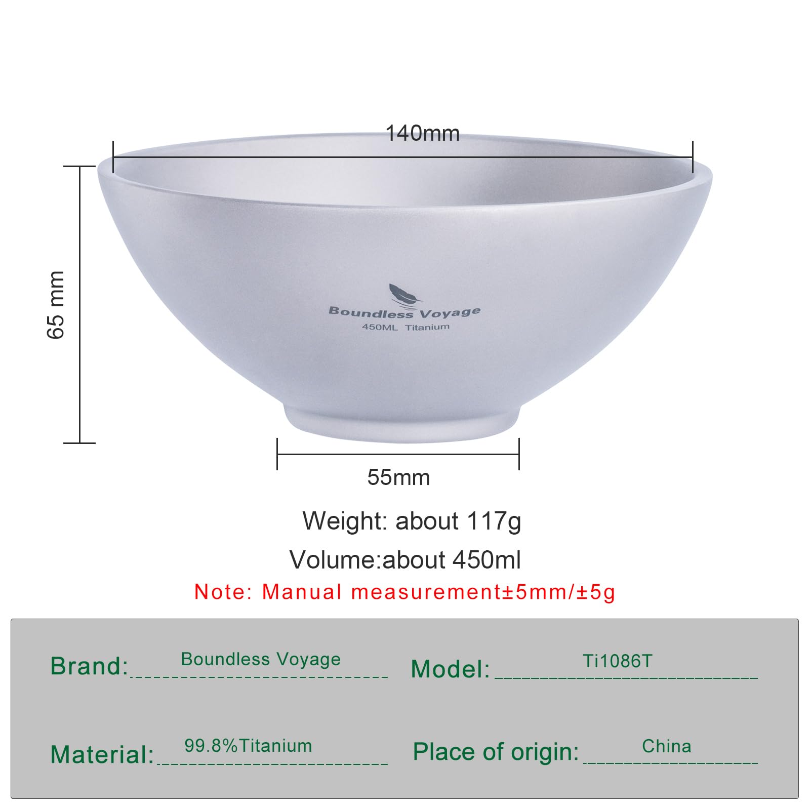 Boundless Voyage titanium bowl 220ml inner view highlights compact, stackable storage.
