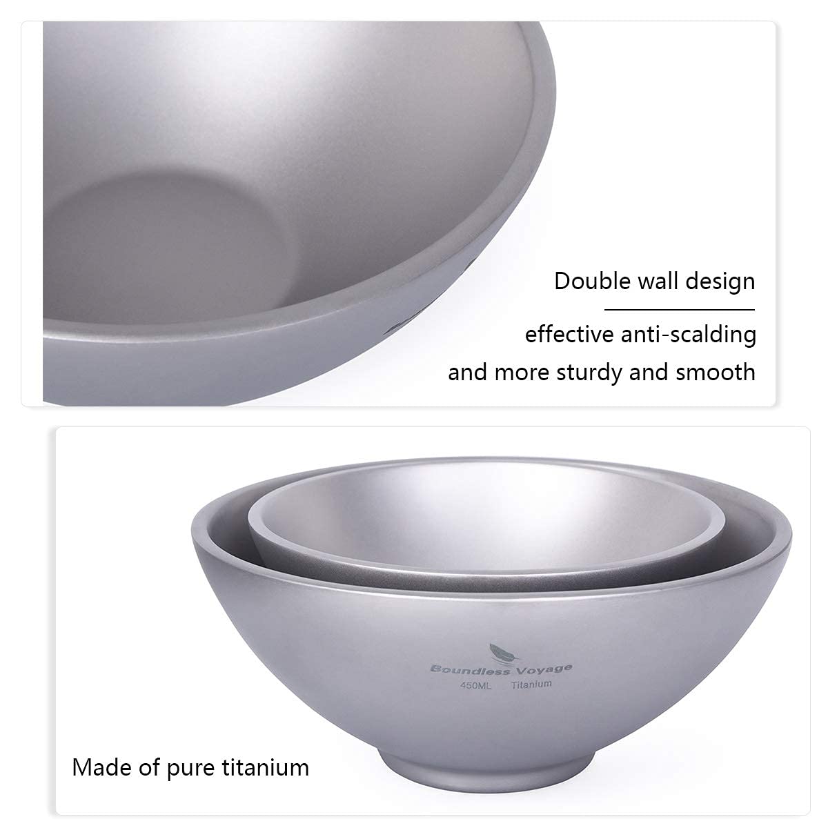 Boundless Voyage titanium bowl bottom stamping provides non-slip stability on tables.