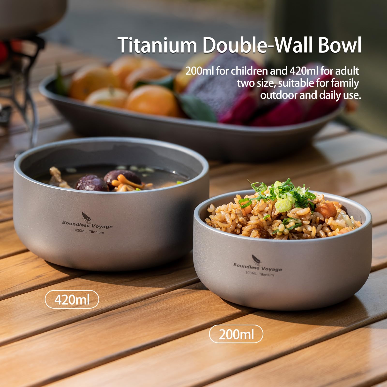 Boundless Voyage titanium bowl ideal for camping, travel, or daily meals.