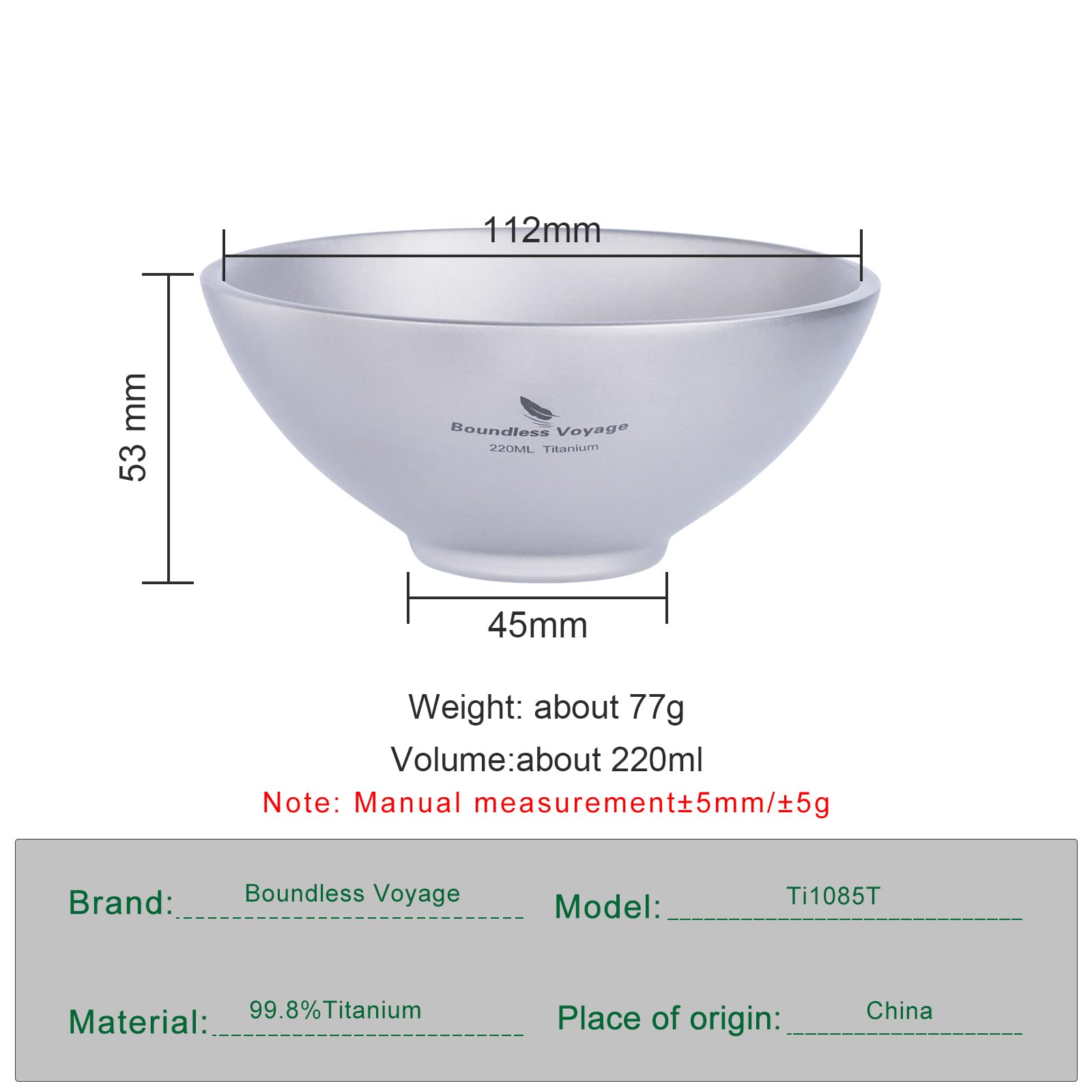 Boundless Voyage titanium bowl double-wall protects hands from heat during meals.