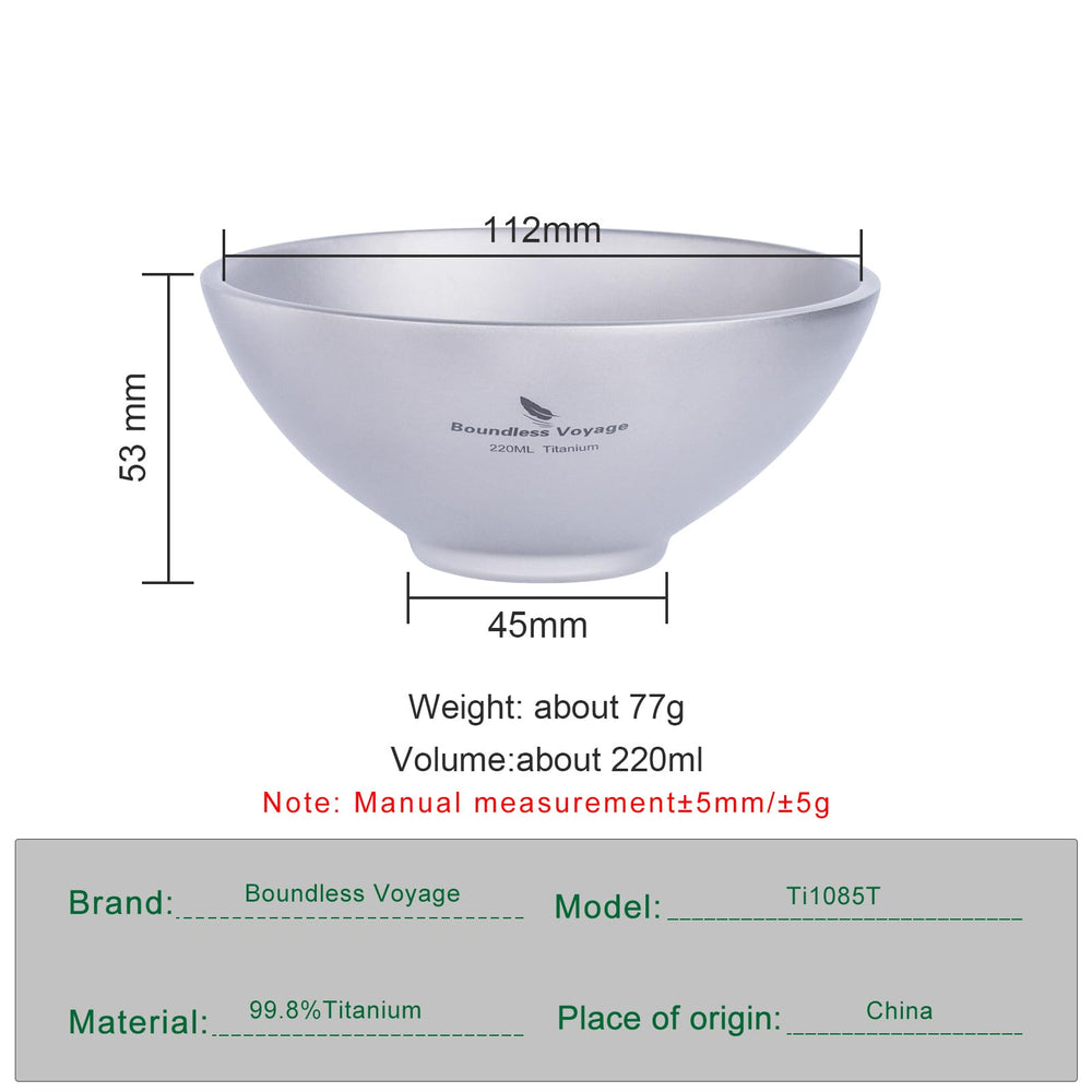 Boundless Voyage titanium bowl double-wall protects hands from heat during meals.