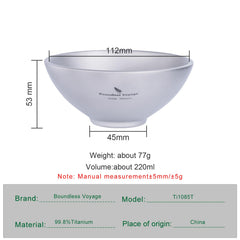Boundless Voyage titanium bowl double-wall protects hands from heat during meals.