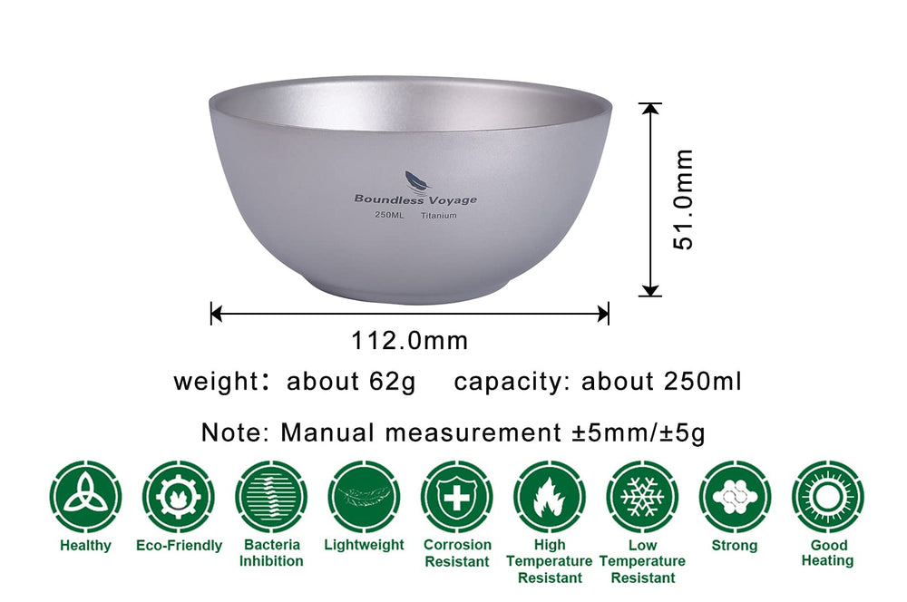 Boundless Voyage multi-use titanium bowl suitable for rice, soup, snacks.