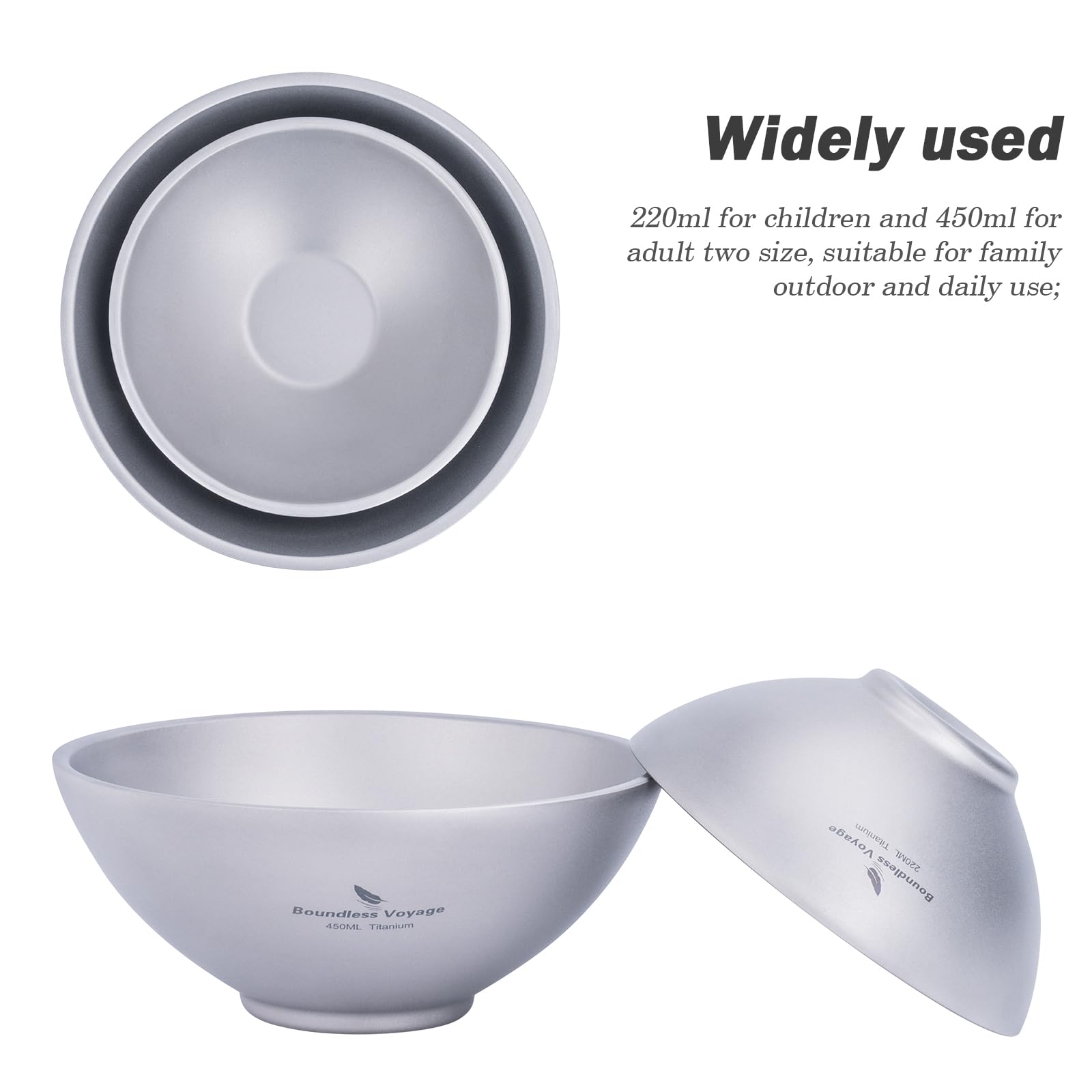 Boundless Voyage titanium bowl suitable for rice, soup, and cereal meals on the go.