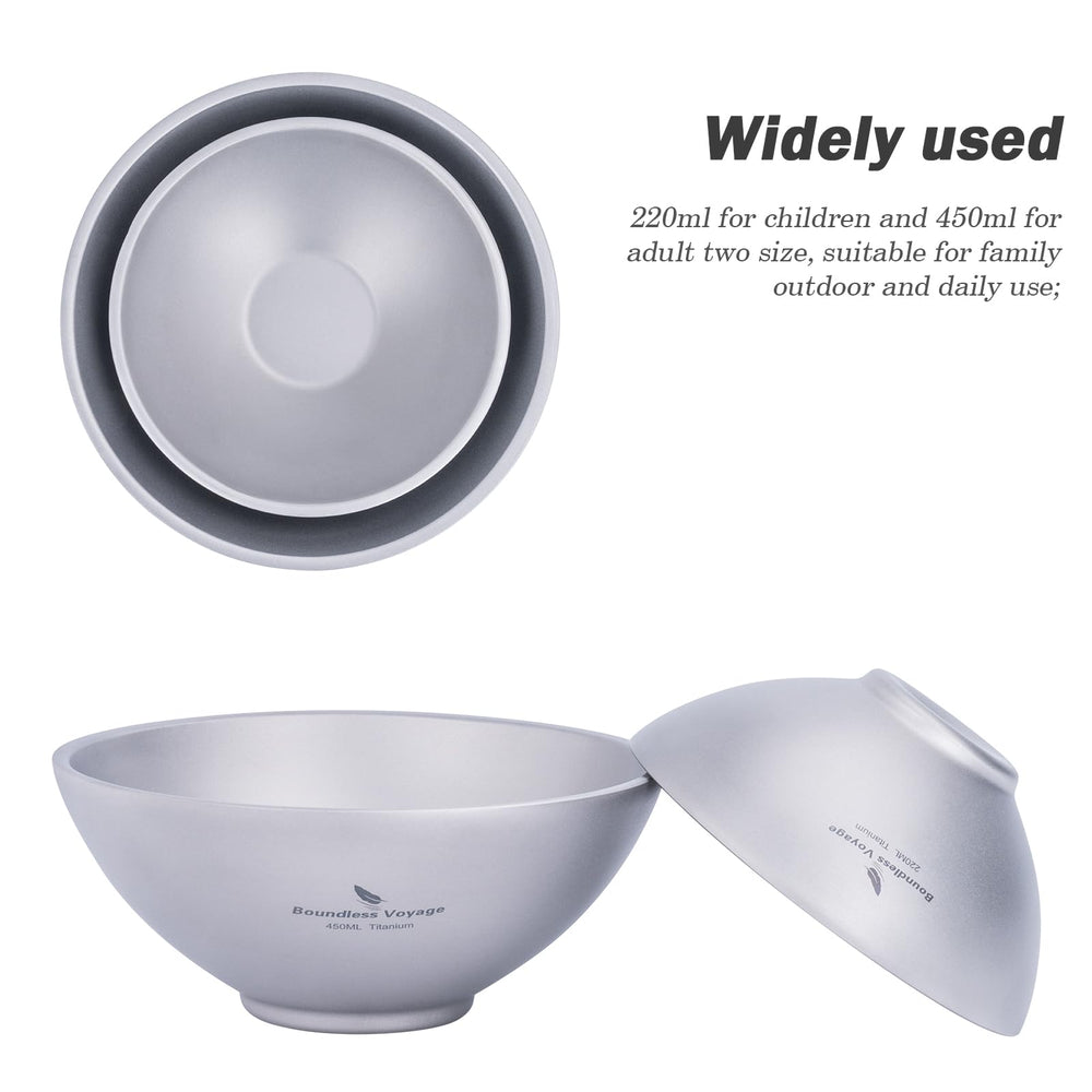 Boundless Voyage titanium bowl suitable for rice, soup, and cereal meals on the go.