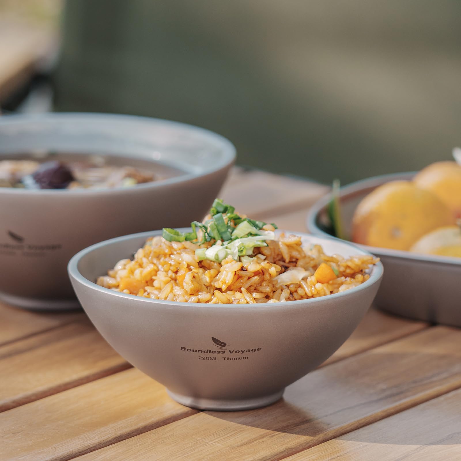Boundless Voyage titanium bowl for travel and camping, lightweight and easy to carry.