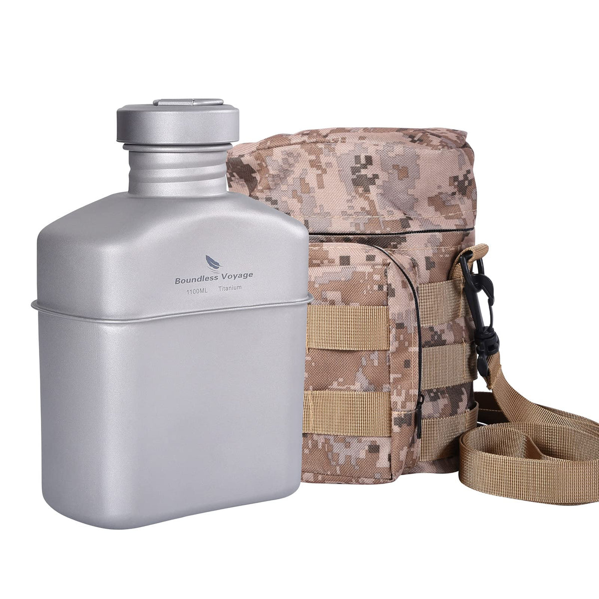 Boundless Voyage titanium canteen 1100ml with wide mouth for easy filling.