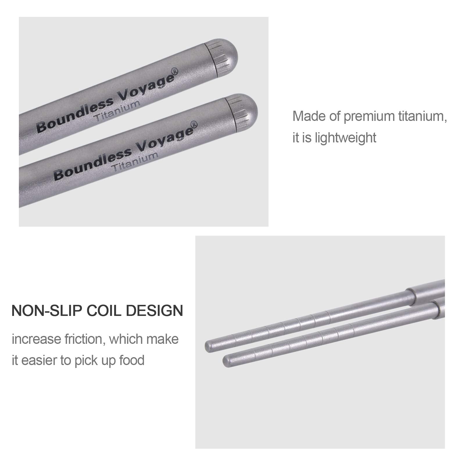 Boundless Voyage titanium chopsticks anti-slip coil tip used with sushi outdoors.