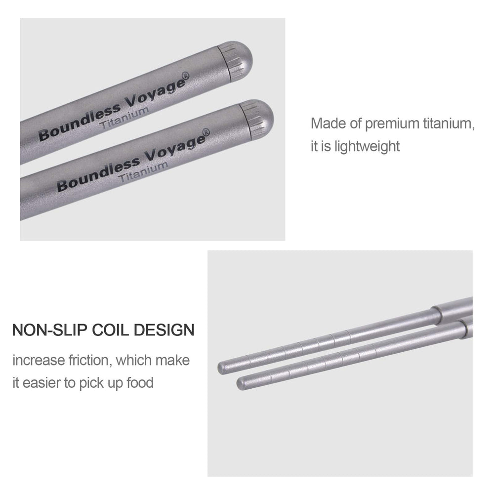 Boundless Voyage titanium chopsticks anti-slip coil tip used with sushi outdoors.