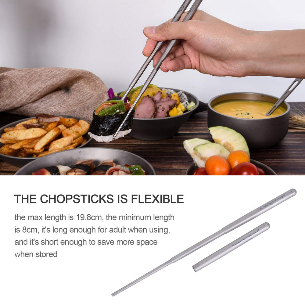 Boundless Voyage titanium chopsticks ultra-lightweight at 17g for backpacking.