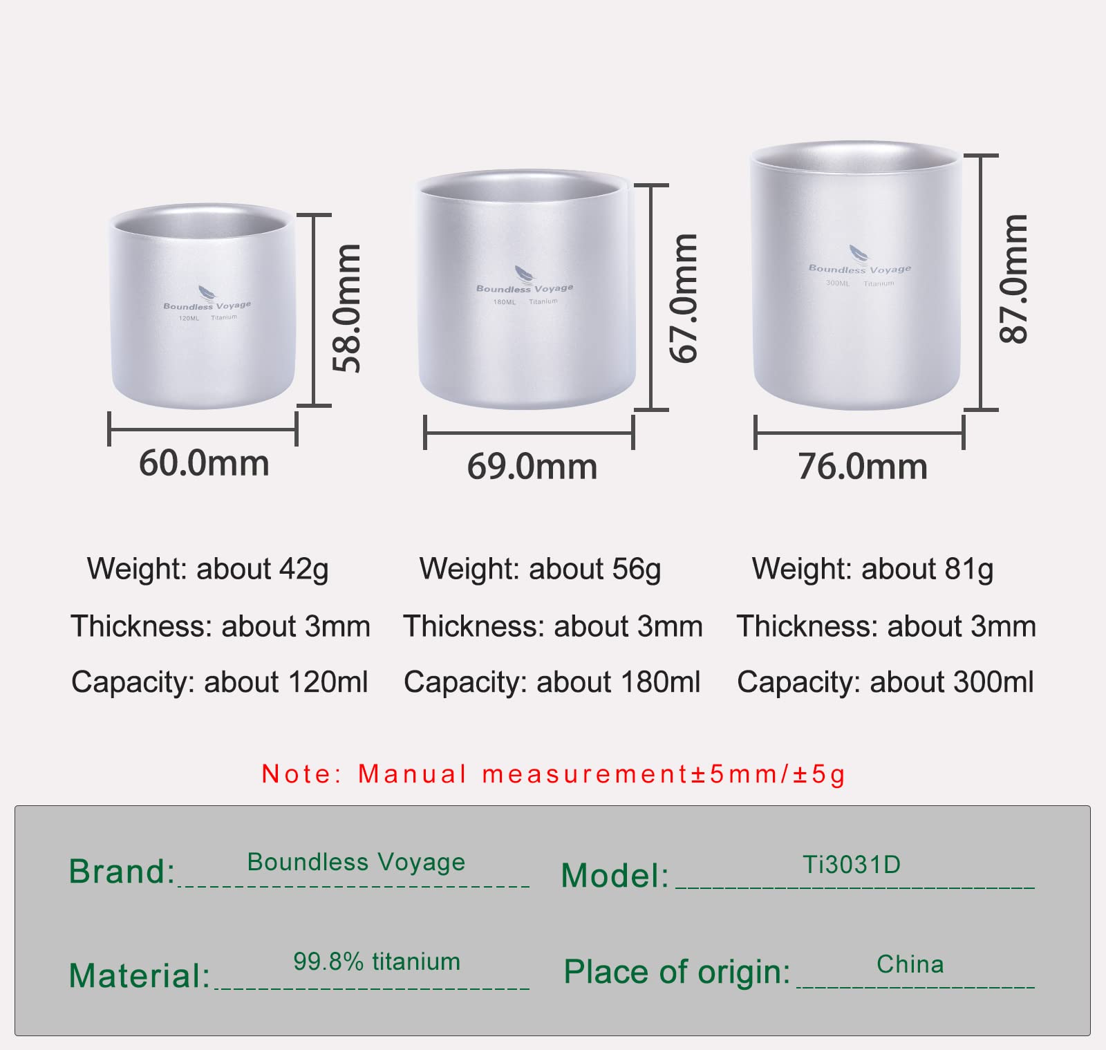 Boundless Voyage 300ml titanium cup with smooth rim for easy sipping
