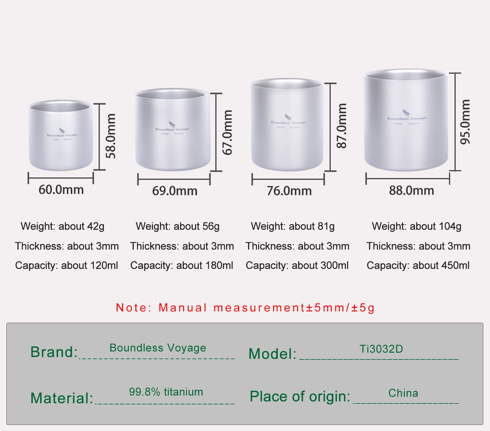 Boundless Voyage titanium cup 300ml, ample capacity for daily beverages at work.
