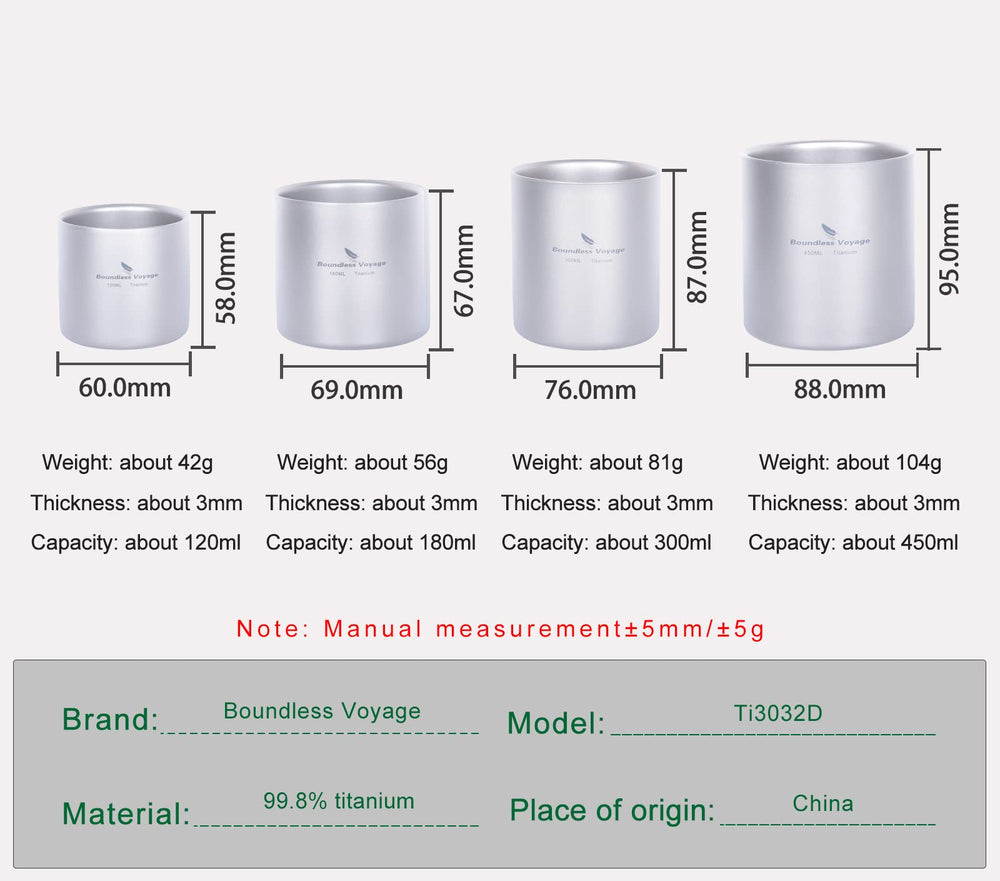 Boundless Voyage titanium cup 300ml, ample capacity for daily beverages at work.