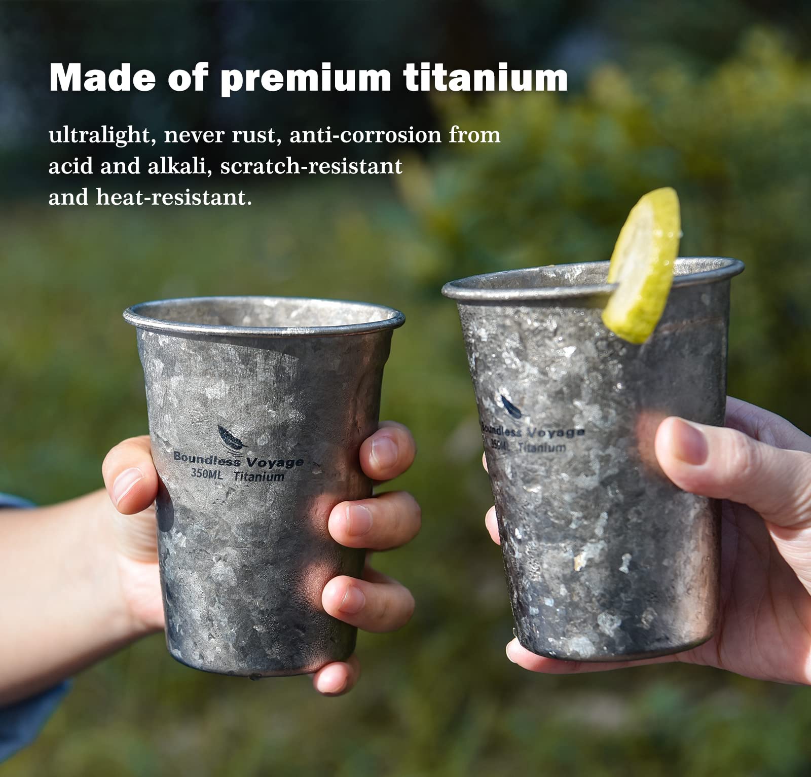 Boundless Voyage titanium cup natural texture reveals coating-free surface and safe materials