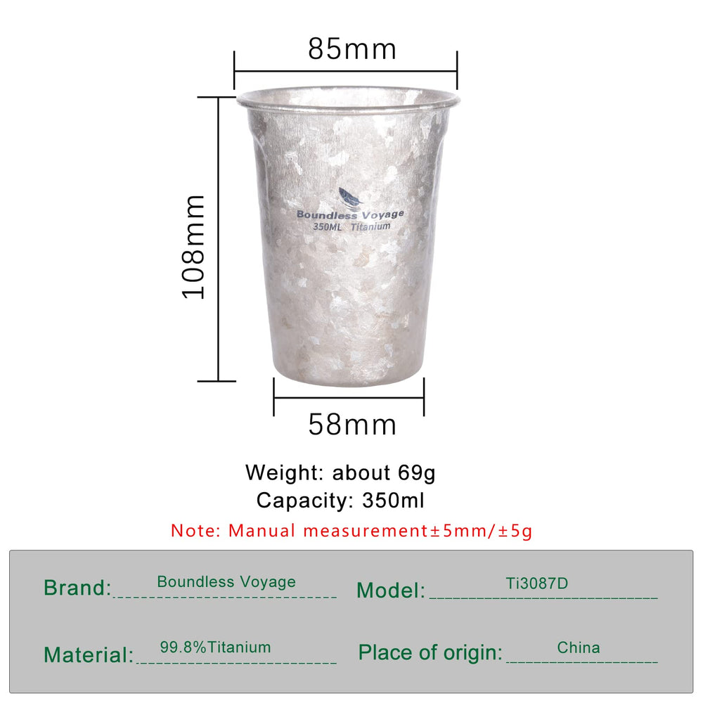 Boundless Voyage titanium cup with drawstring bag for easy travel packing