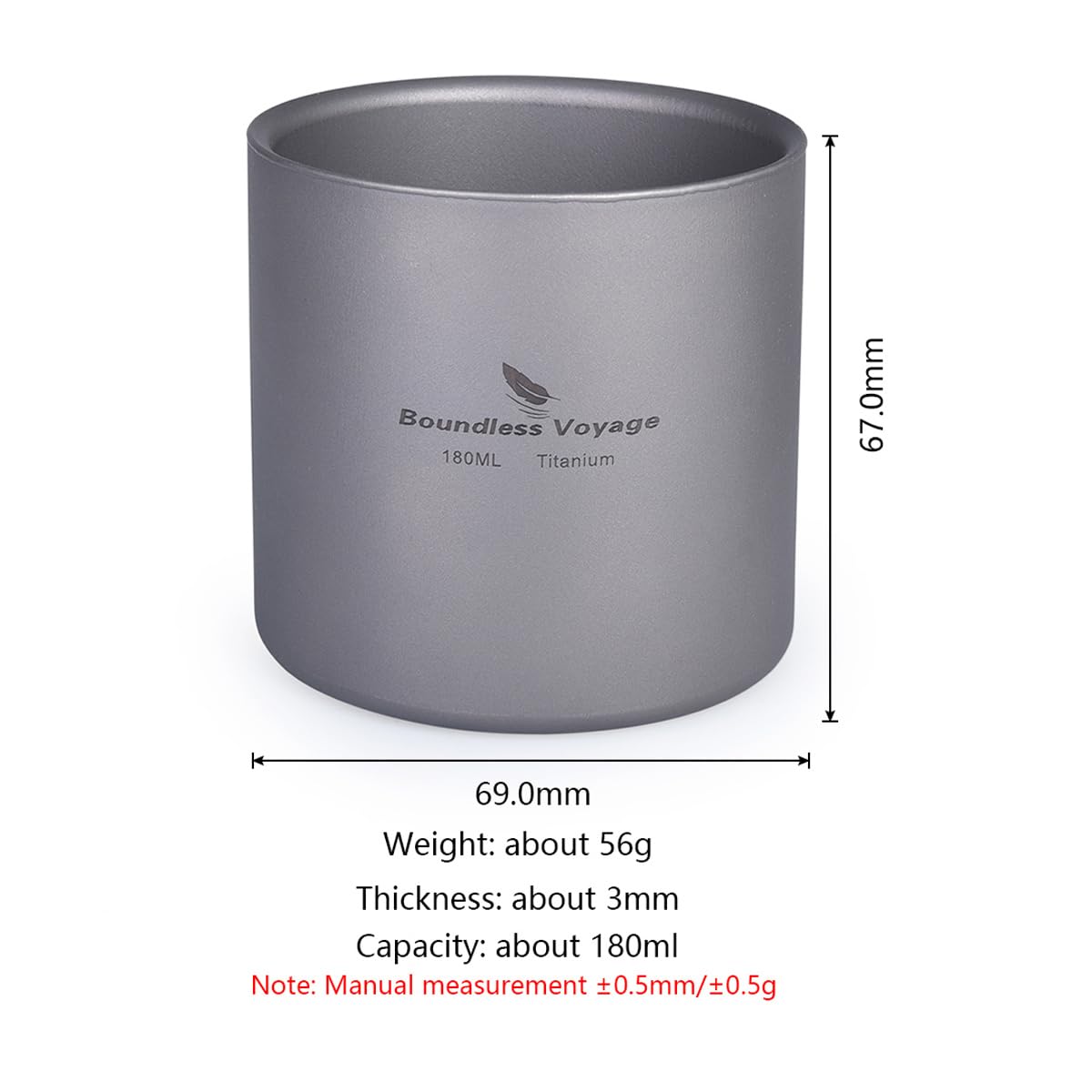 Boundless Voyage titanium cup close-up, showcasing pure titanium material.